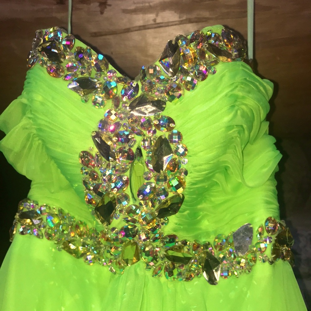 Strapless green prom dress